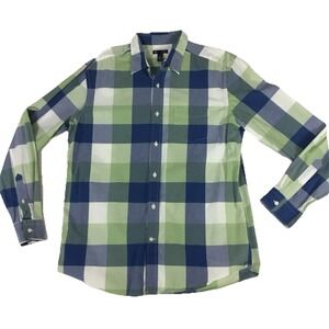 Gap Mens Large Classic Fit Long Sleeve Button Down Shirt Green Blue Plaid Cotton